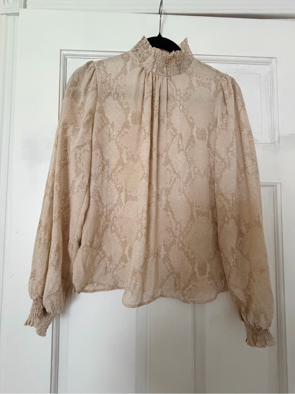 Banana Republic Beige Snake-Print Smocked Neck Blouse